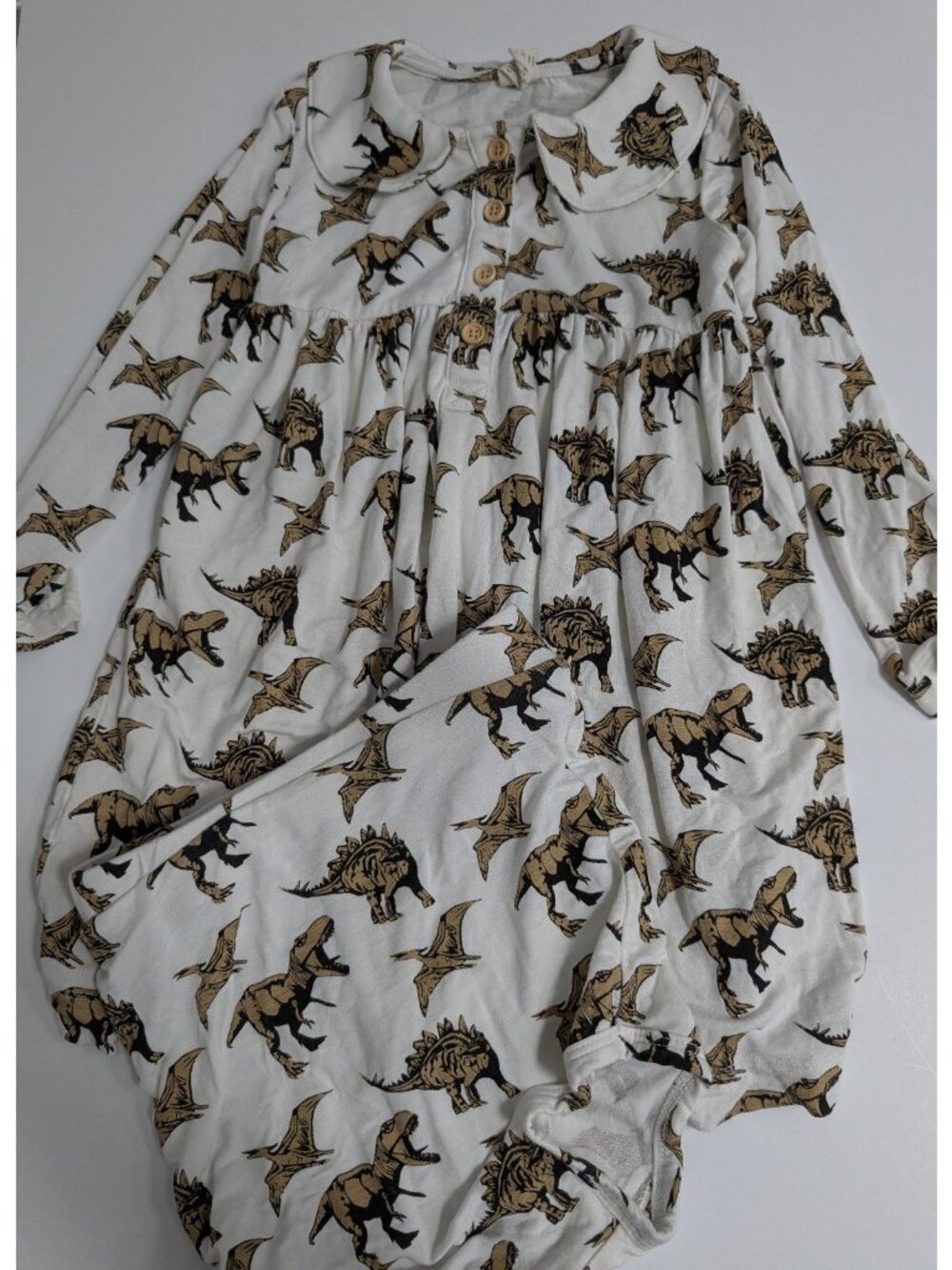 Kate Quinn Bamboo Dinosaurs Peter Pan Collar Dress & Bloomers Set 2T Dinos